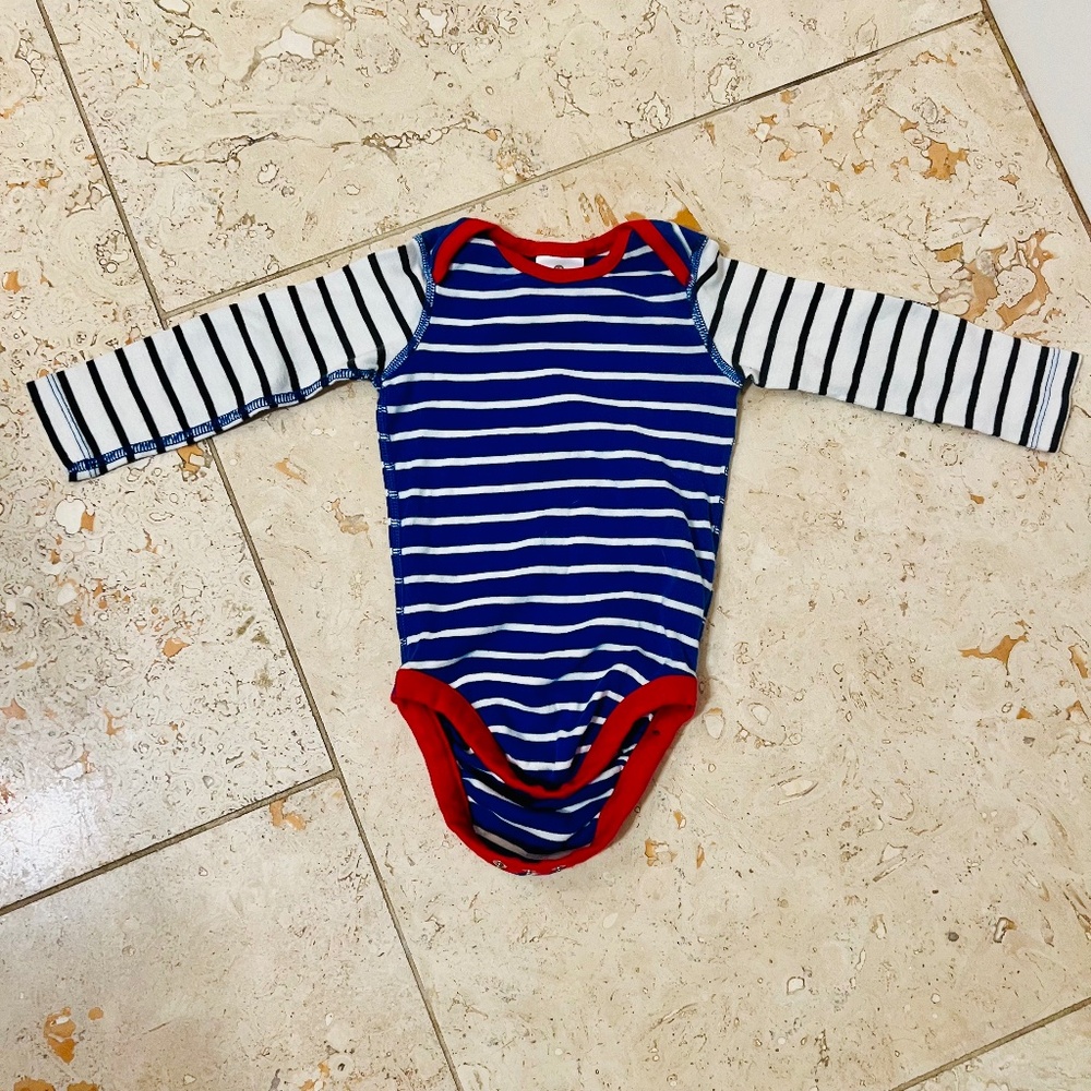 Hanna Andersson Baby Long Sleeve striped Onesie size 80